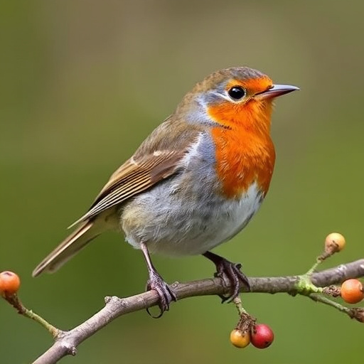 Close-up of robin near mealworm tray