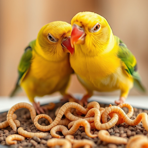 Close-up of wrens eating dried mealworms