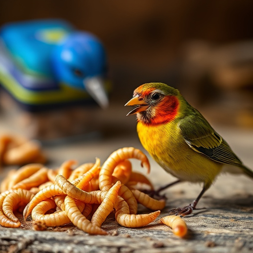Close-up of wrens eating dried mealworms