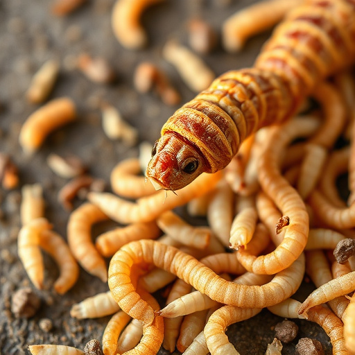 Dried mealworms in small garden dish