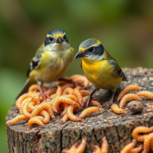 Dried mealworms in small garden dish