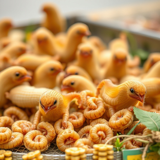 Dried mealworms in small garden dish