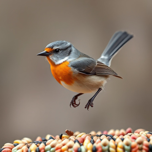 Finch eating from seed-filled feeder