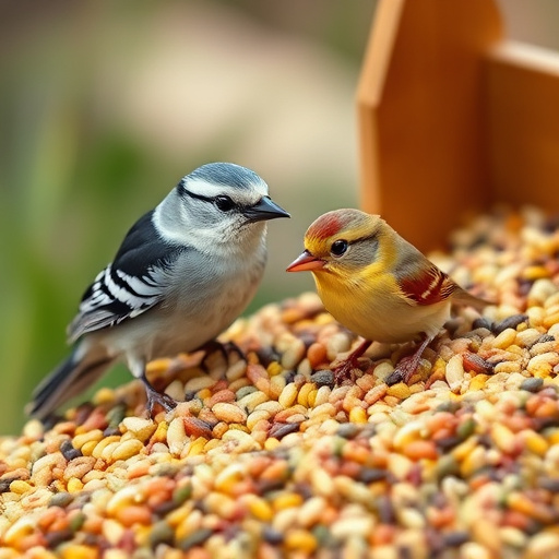 Finch eating from seed-filled feeder