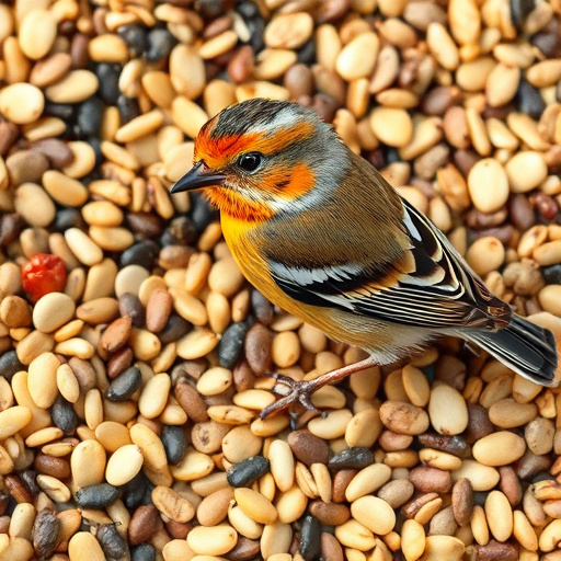 Finch eating from seed-filled feeder