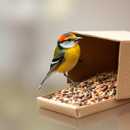 Finch eating from seed-filled feeder