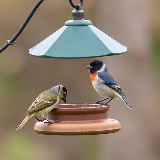 Finches eating from seed-filled feeder