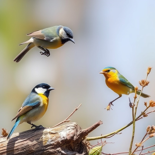 Finches eating from seed-filled feeder