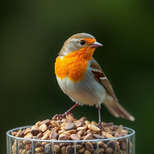 Finches eating from seed-filled feeder