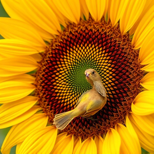 Finches gathered around sunflower heart dish
