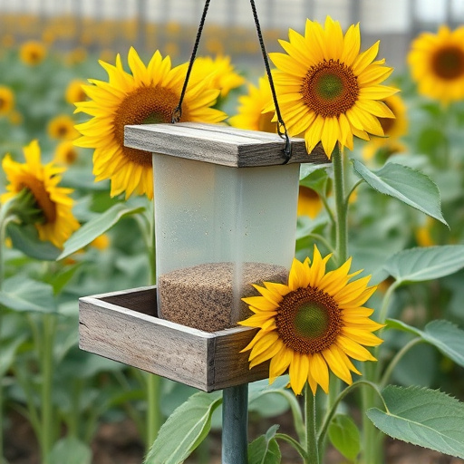 Finches gathered around sunflower heart dish