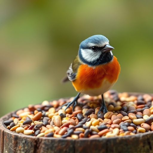 Garden birds feeding on seed tray