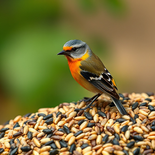 Garden birds feeding on seed tray