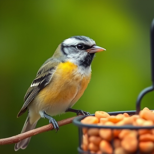 Garden birds near freshly delivered food