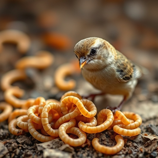 Garden birds pecking at mealworm mix