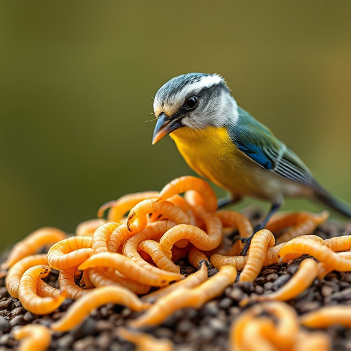 Garden birds pecking at mealworm mix