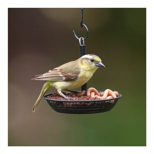 Garden birds pecking at mealworm mix