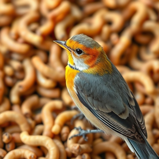 Garden birds pecking at mealworm mix
