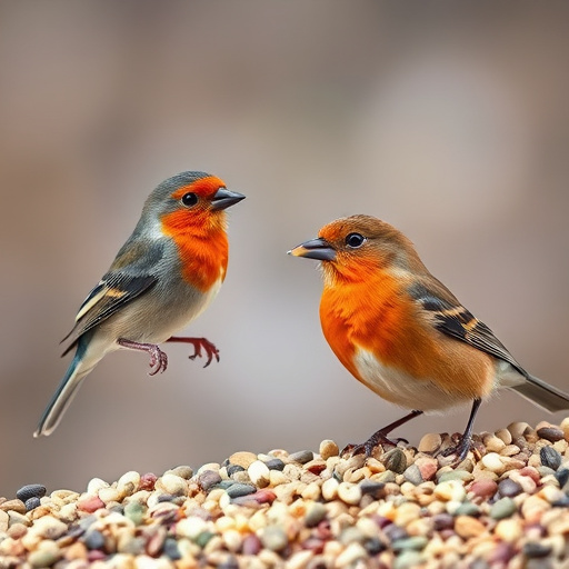 Garden birds sharing fat balls in feeder