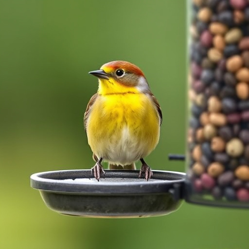 Garden birds sharing fat balls in feeder