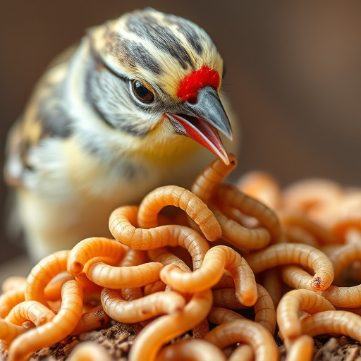 Mealworms scattered on mossy stone perch