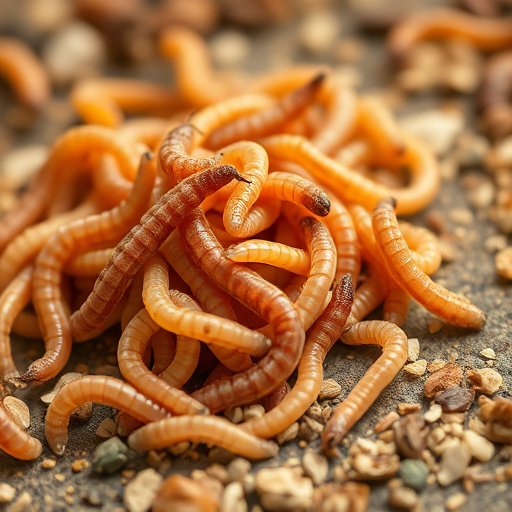 Mealworms scattered on mossy stone perch
