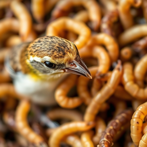 Mealworms served in low bird feeder