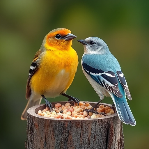 Peanuts in feeder surrounded by sparrows