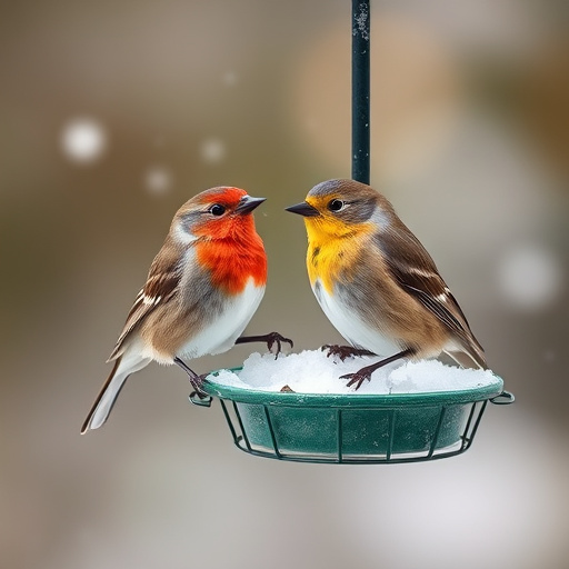 Peanuts in feeder surrounded by sparrows