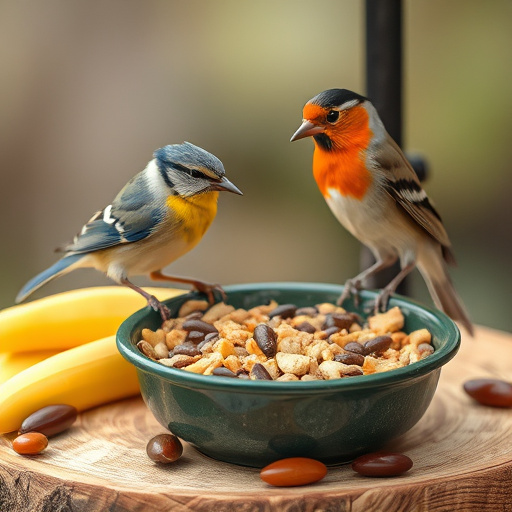 Peanuts in feeder surrounded by sparrows