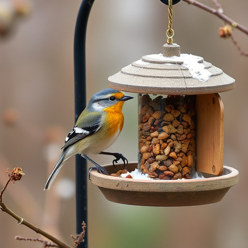 Peanuts in feeder surrounded by sparrows