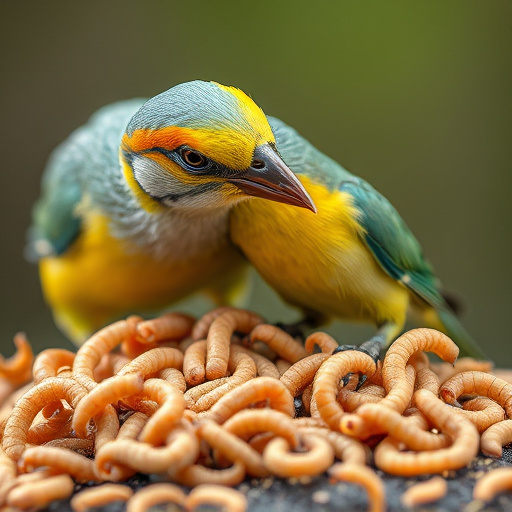 Robin eating mealworms from bird table