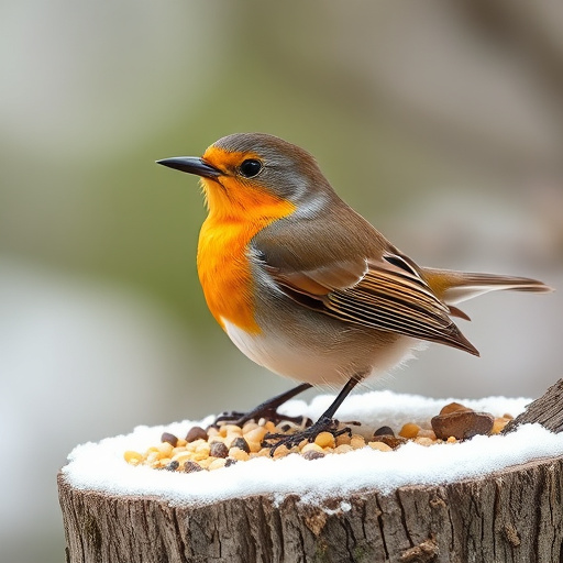 Robin eating mealworms from garden dish