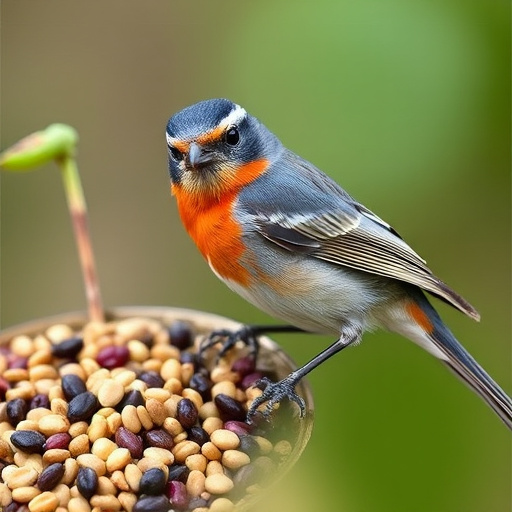 Robin eating mealworms from garden dish