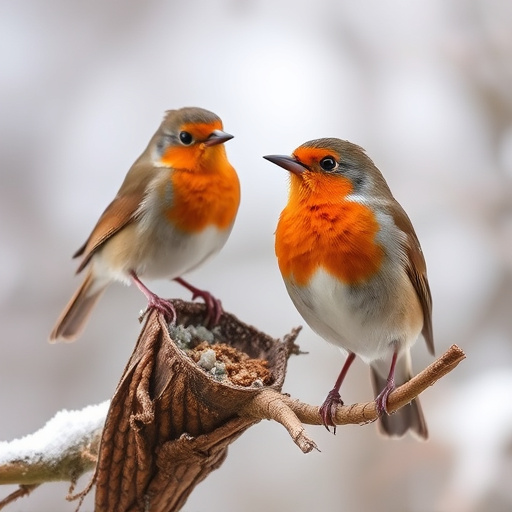 Robin feeding from low dish of suet