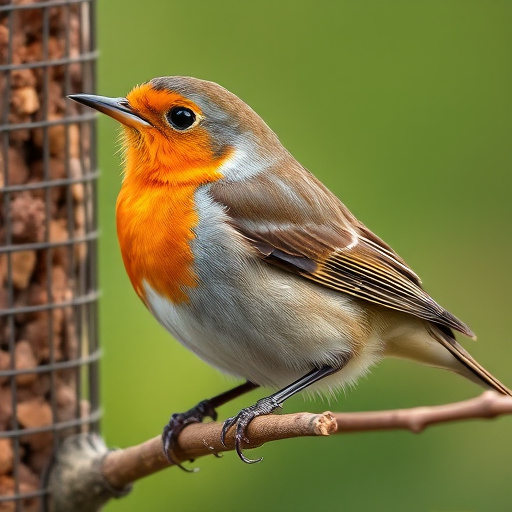 Robin feeding on sunflower heart pieces