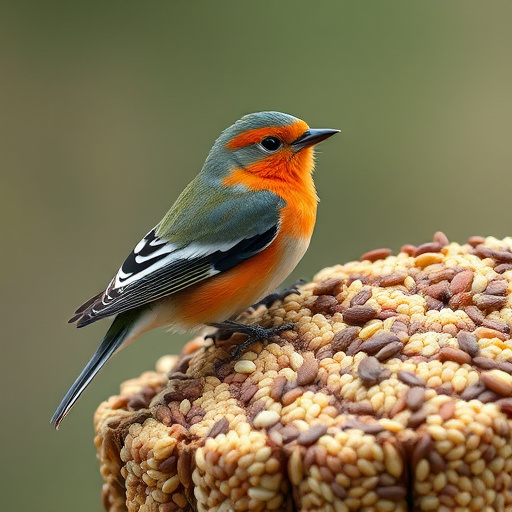 Robin feeding on sunflower heart pieces
