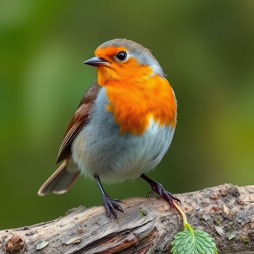 Robin perched beside suet-filled feeder