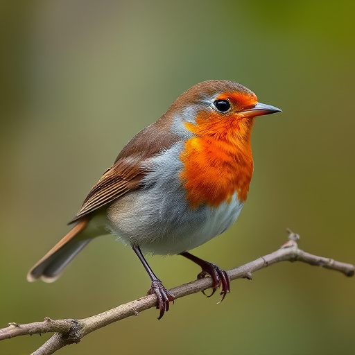 Robin perched beside suet-filled feeder