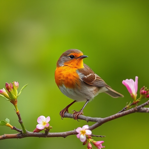 Robin perched beside suet-filled feeder