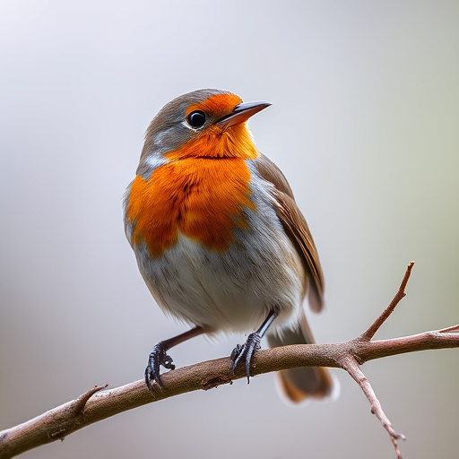 Robin perched beside suet-filled feeder