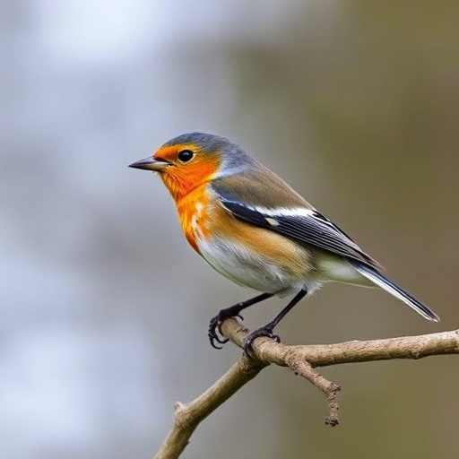 Robins and tits eating from hanging feeder