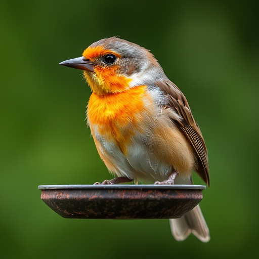 Robins and tits eating from hanging feeder