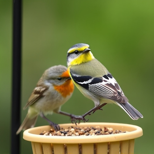 Robins feeding on no-mess seed