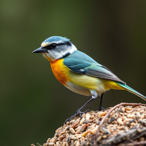 Robins pecking at scattered seed
