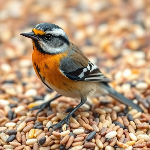 Robins pecking at scattered seed