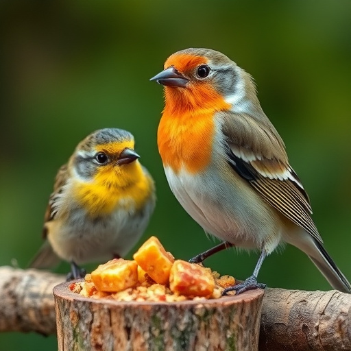 Small birds feeding on sunflower hearts