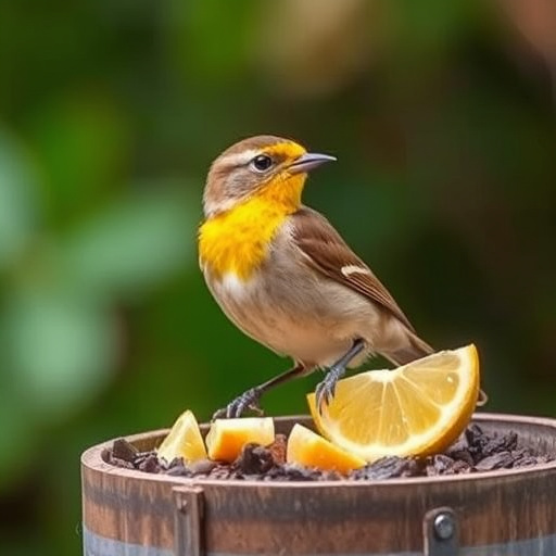 Small garden birds gathered around suet