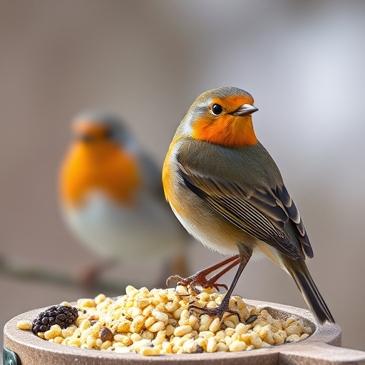 Suet pellets scattered on bird table