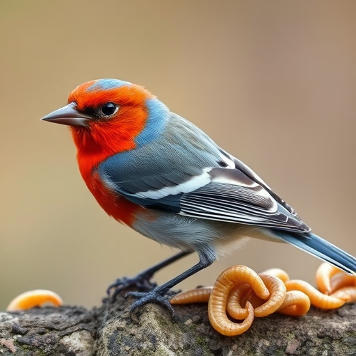 Tits feeding on mealworms in tray